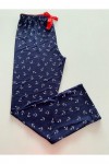 Viskon Lacivert Çapa Desenli Kadın Pijama Altı - Katlı Üst Genel Görünüm | Linay Butik Kadın Ev Giyimi